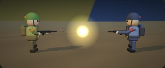 Two soldiers facing each other in a duel