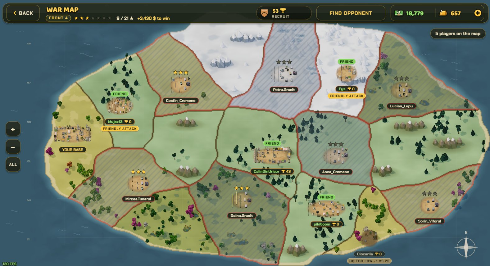The war map with other commanders' bases